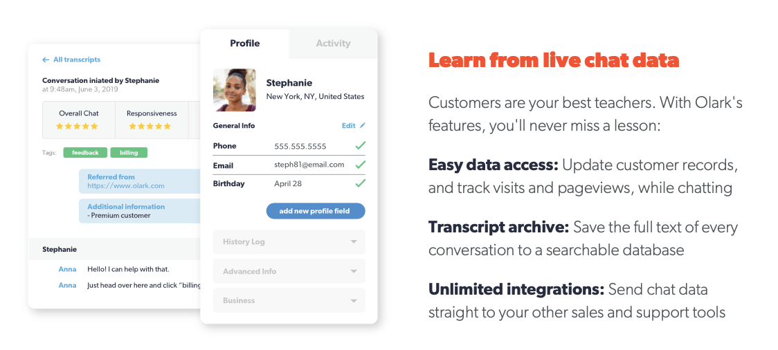 olark feature live data