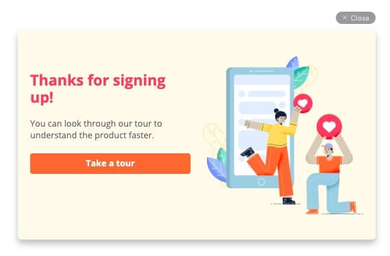 thank you for signing up pop-up