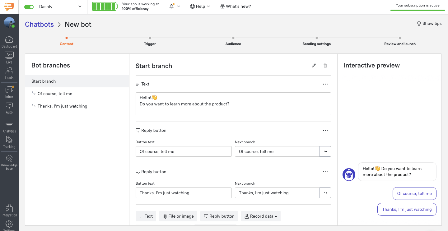 dashly admin panel interface