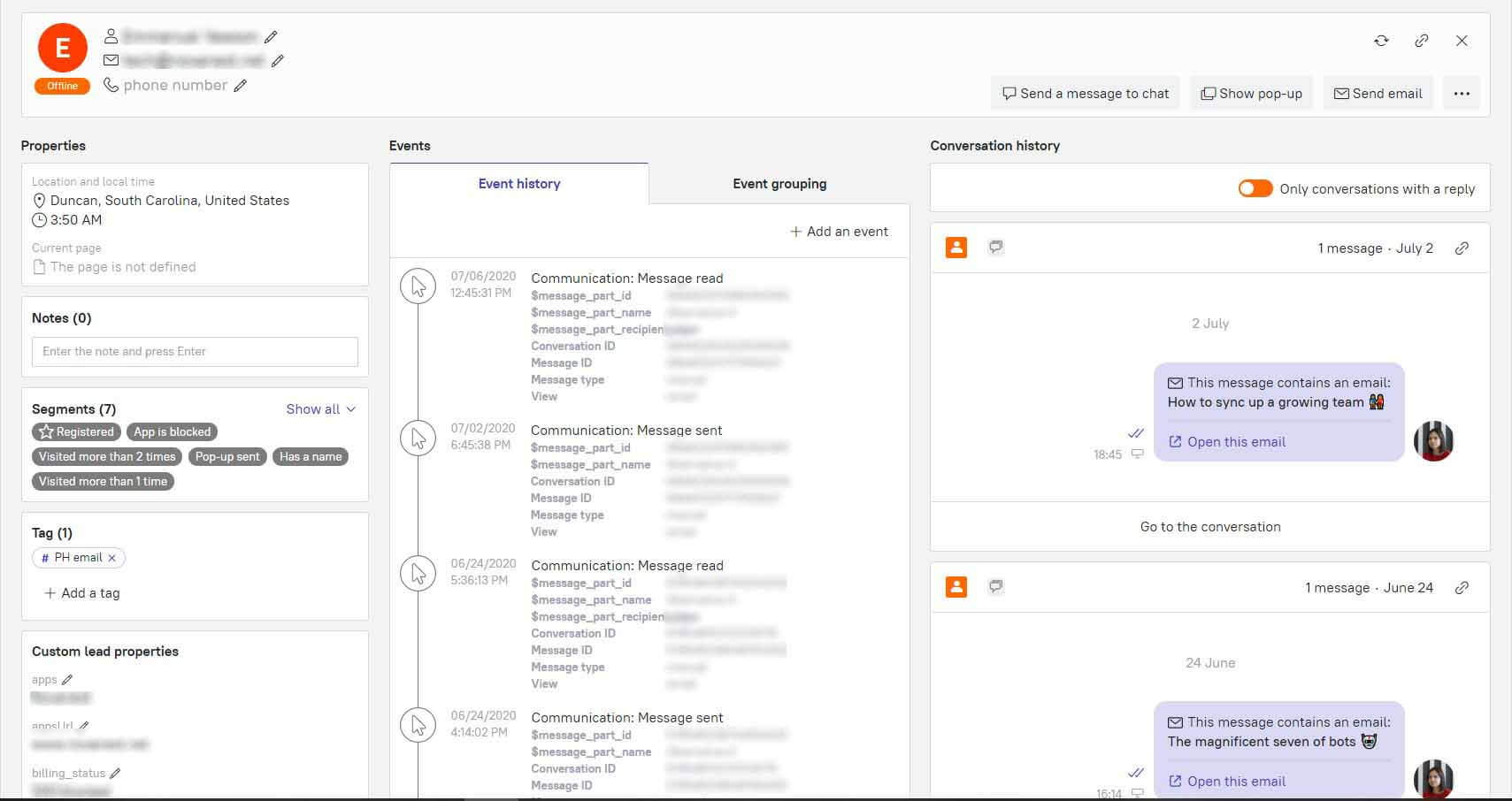 dashly admin panel lead card