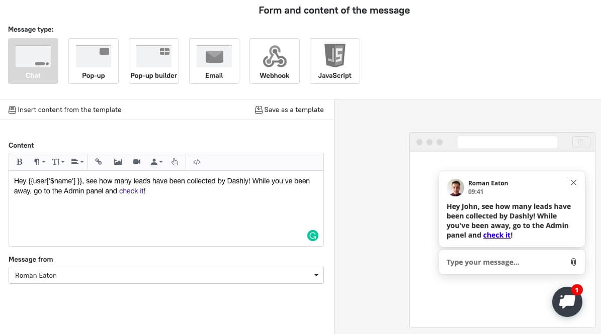 chat message for churn reduction