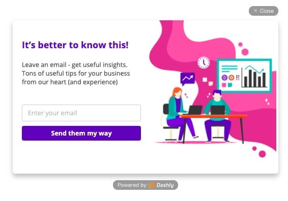 Dashly pop-up for churn reduction