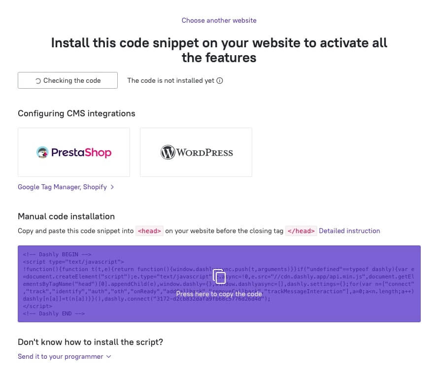 dashly install code