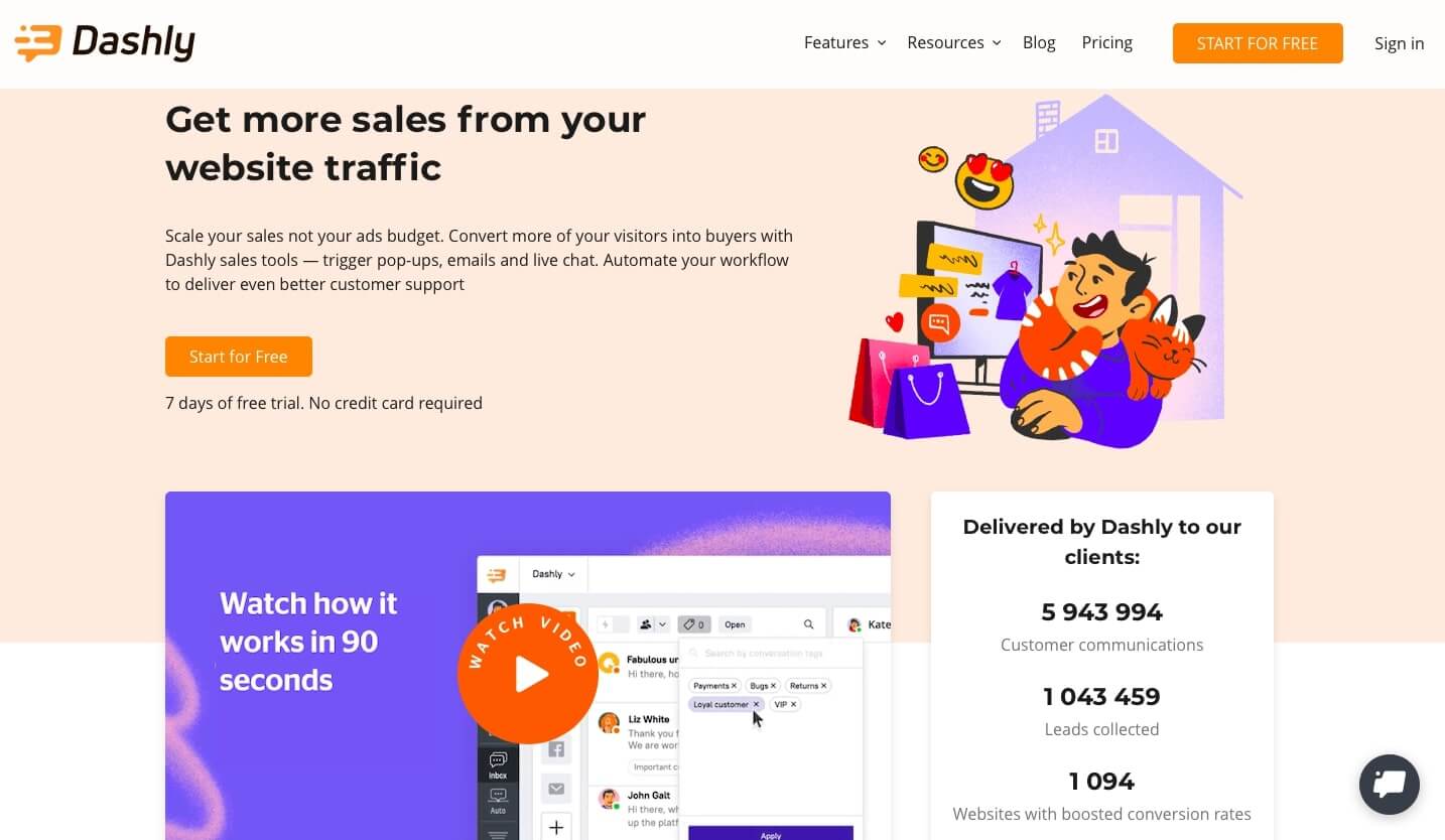 dashly landing page