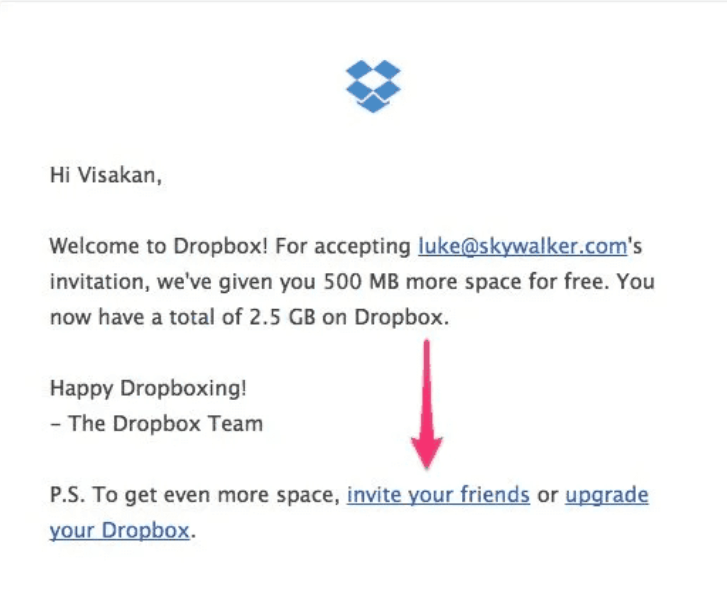 The Dropbox onboarding email 