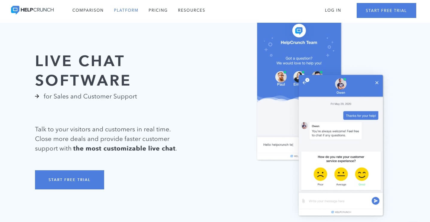 helpcrunch landing page
