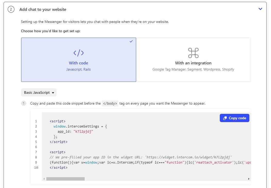 how to install intercom live chat