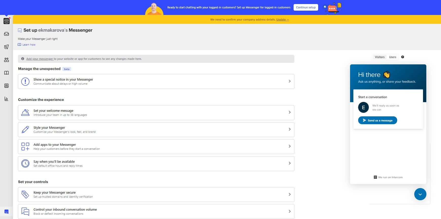 intercom admin panel