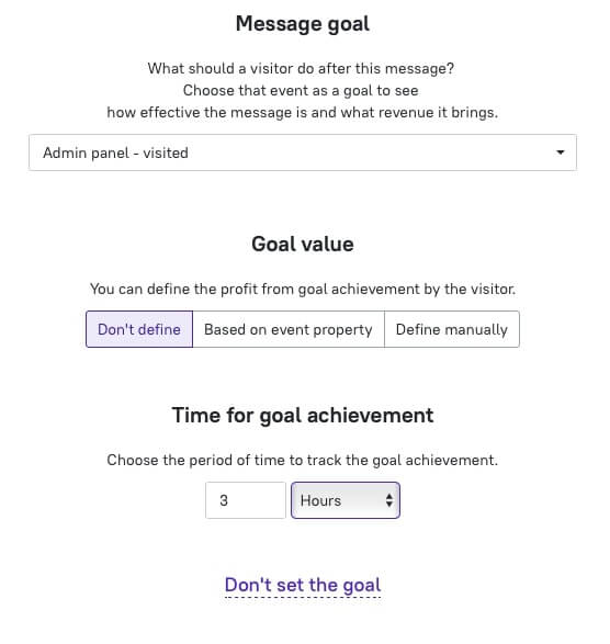 message goal in dashly