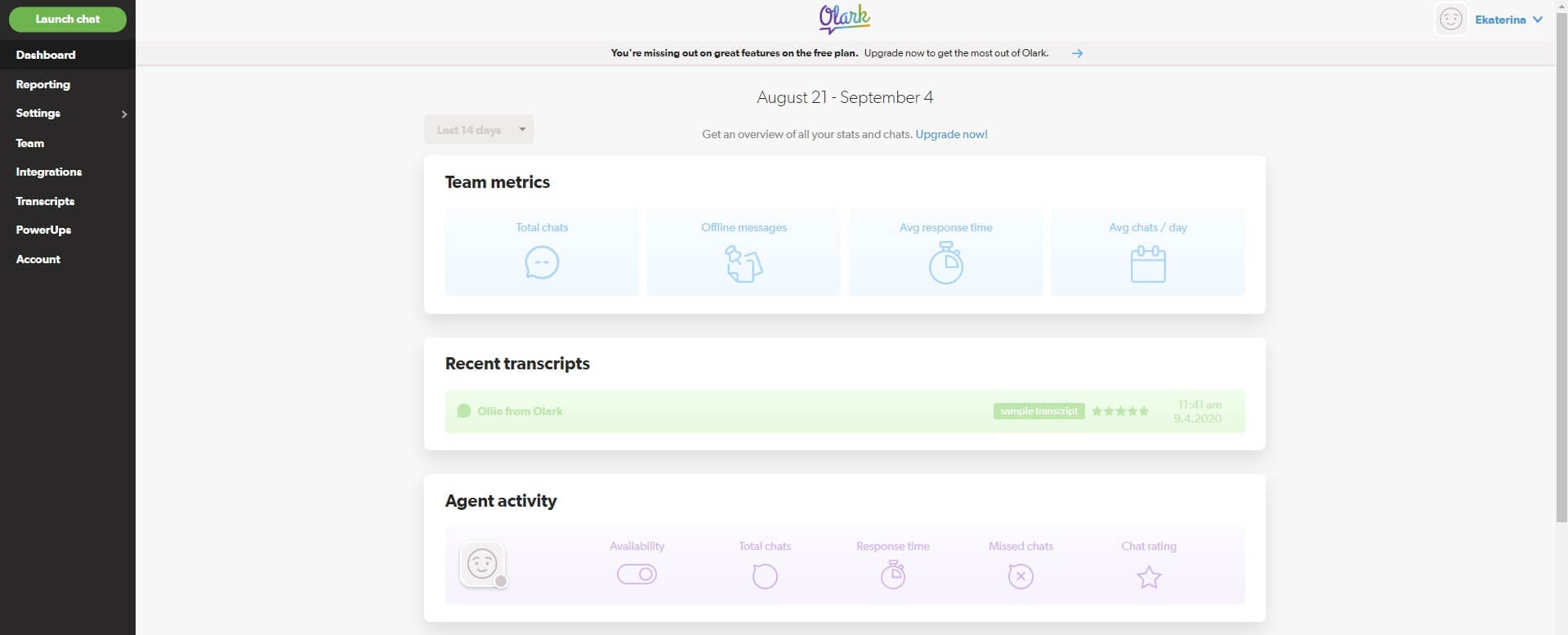 olark admin panel
