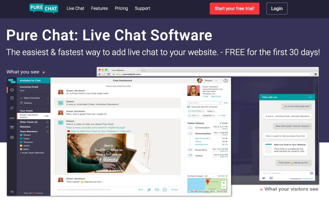 pure chat landing page