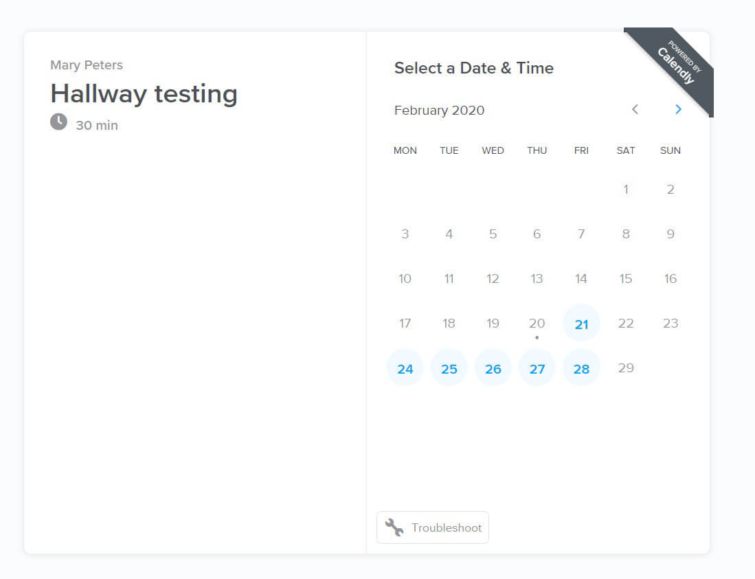 calendly for hallway testing