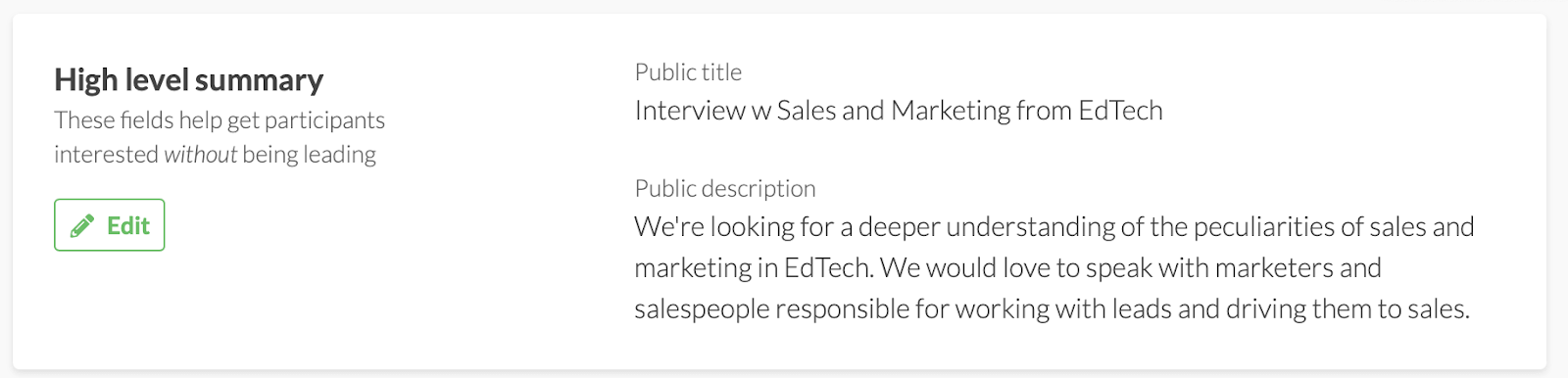 Customer Interview project description