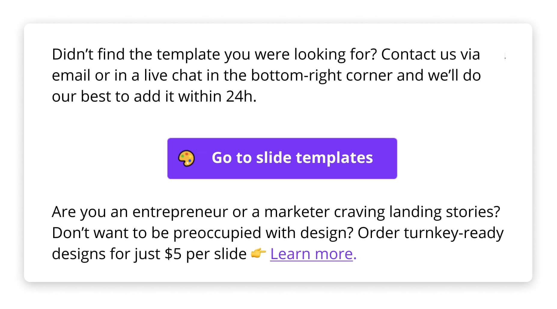 Welcome email offering to order the turnkey-ready design