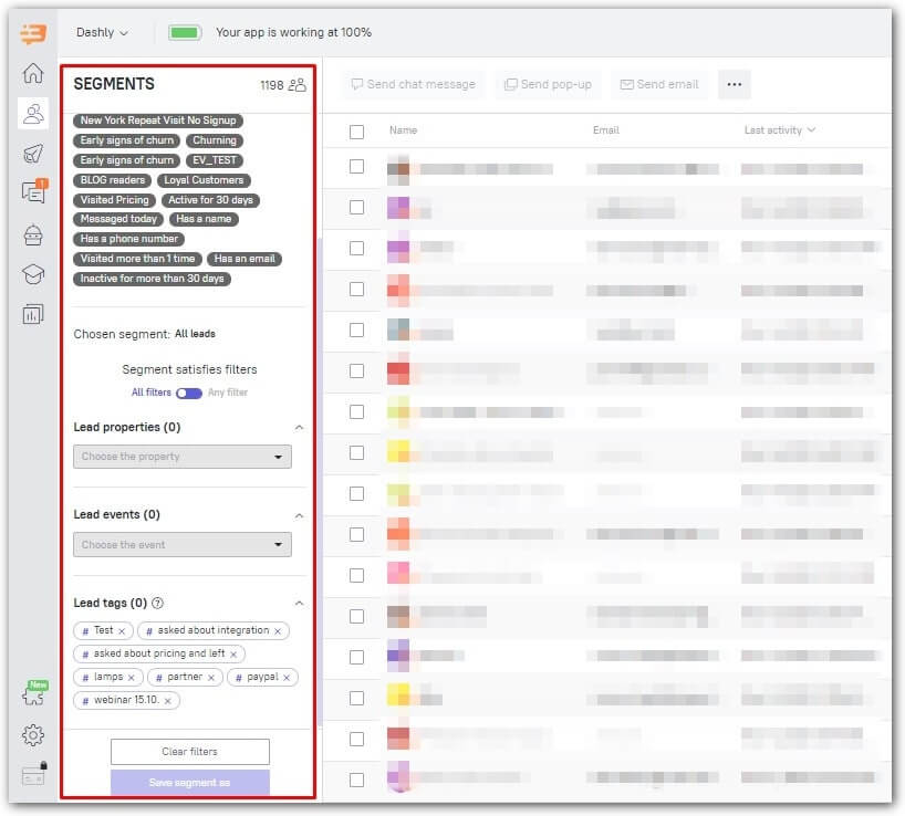 Live chat leads segmentation