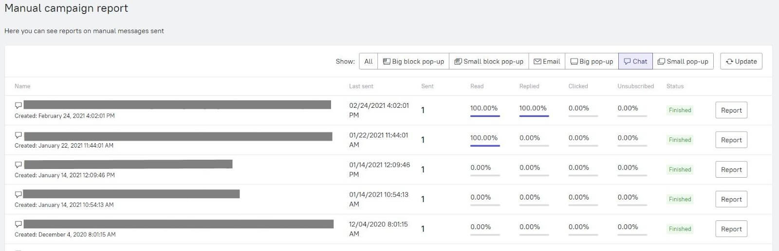 Liva chat campaign report