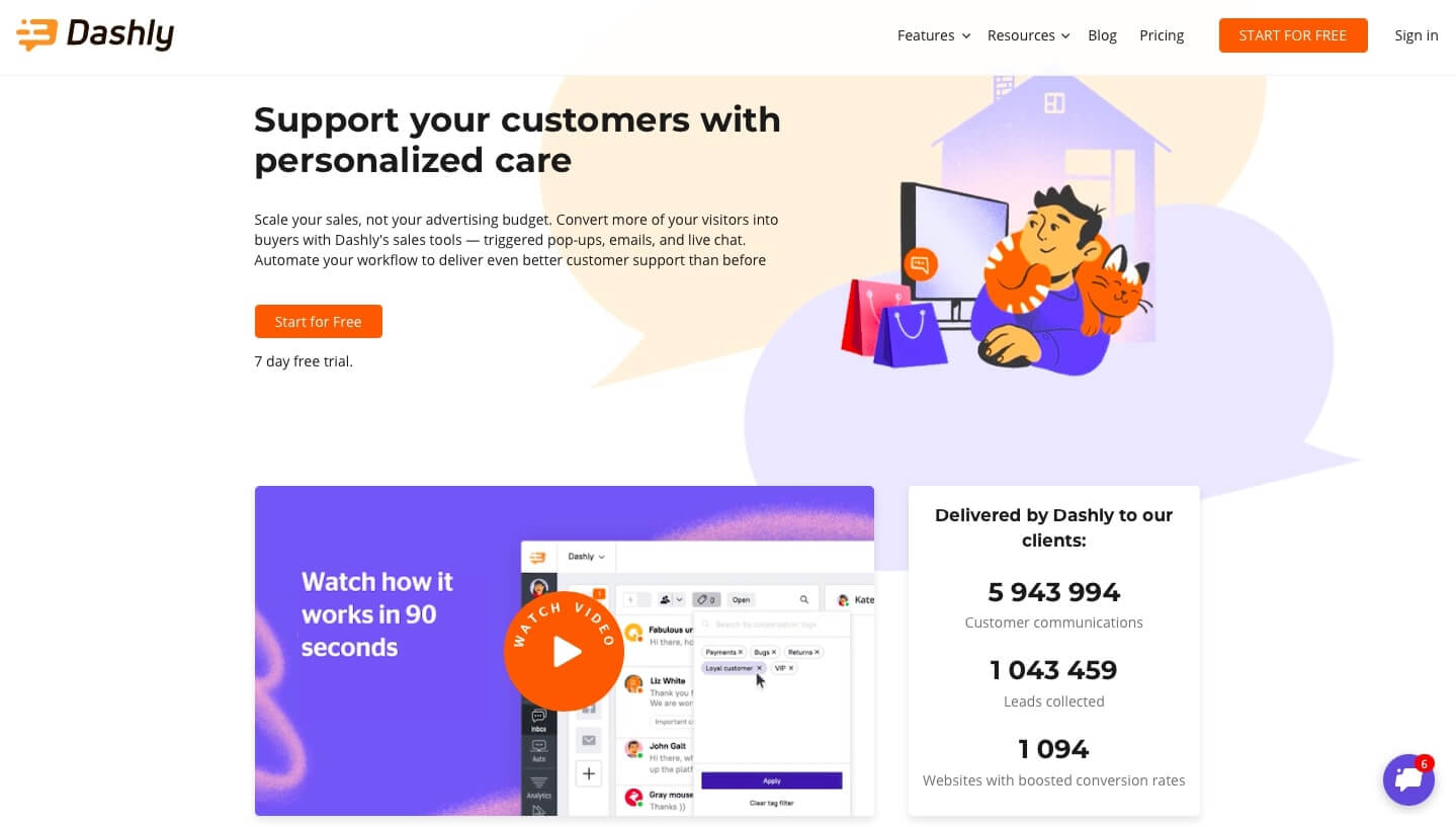 dashly landing page