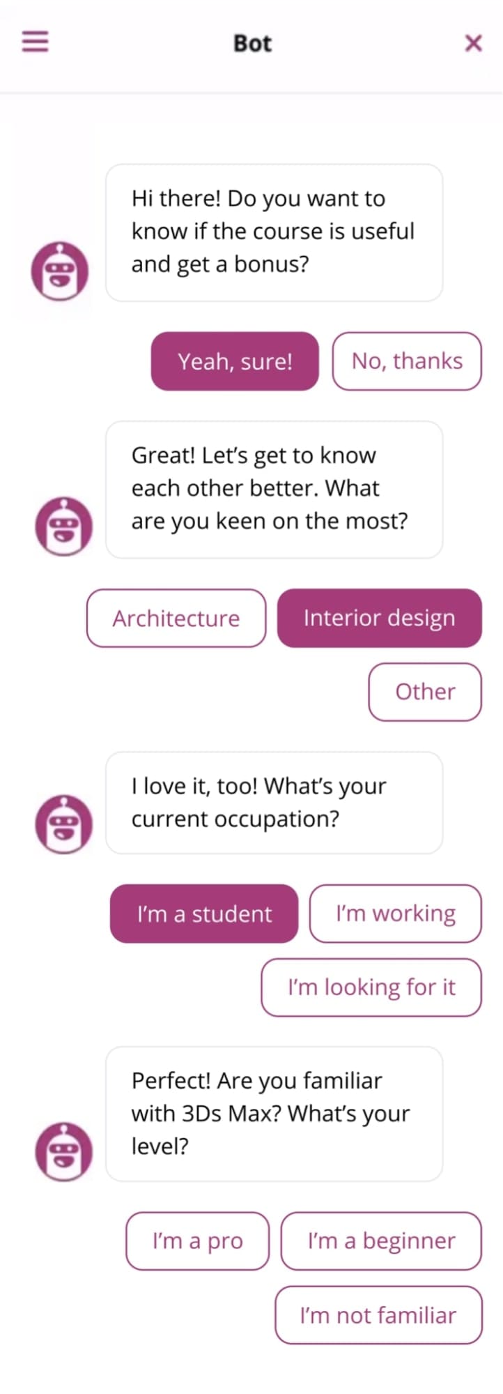 chatbot messages example