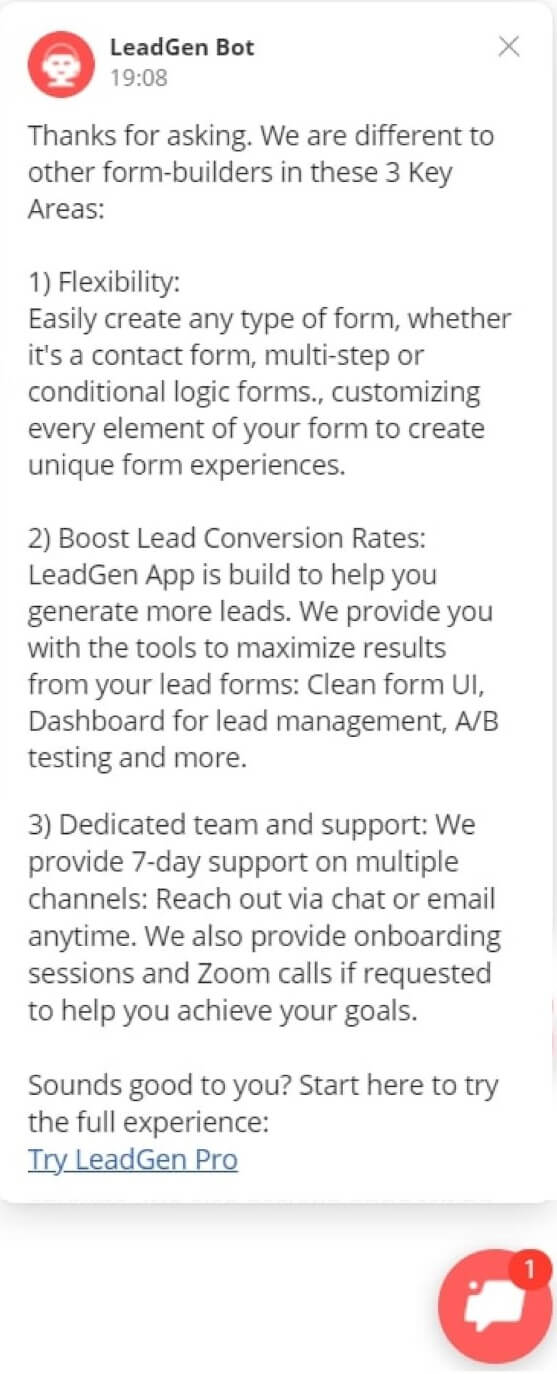 The answer to the “How LeadGen App is different from other form tools” question.