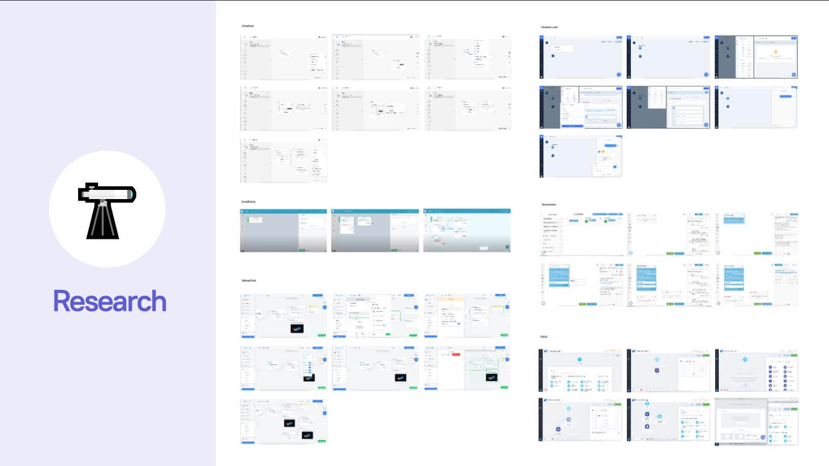 The team explored the existing solutions before prototyping: what they did and how they were built internally and visually