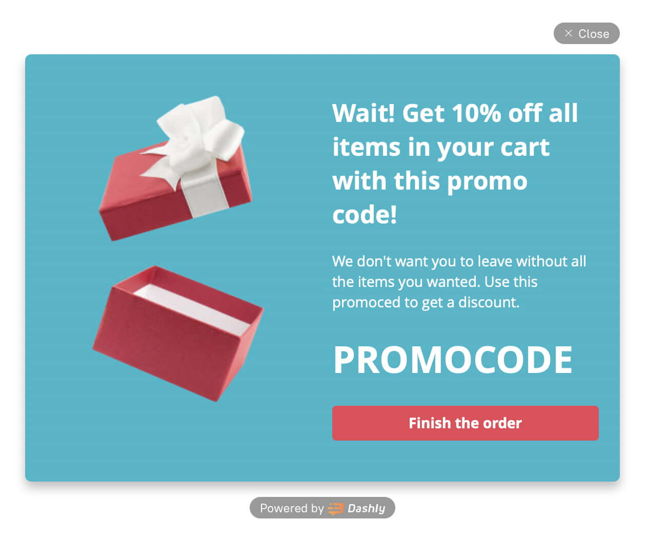 Pop-up offering a promocode