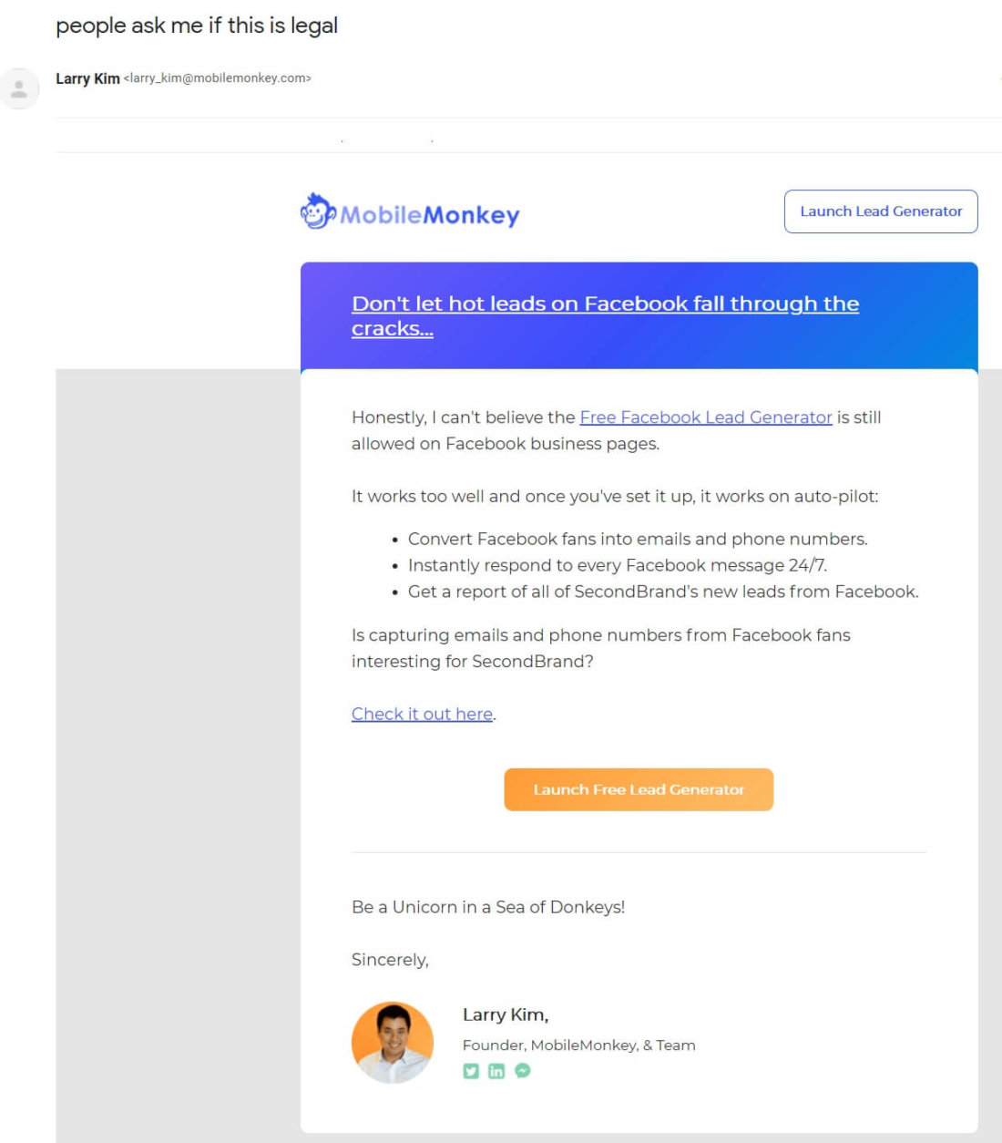 Onboarding email example MobileMonkey #10