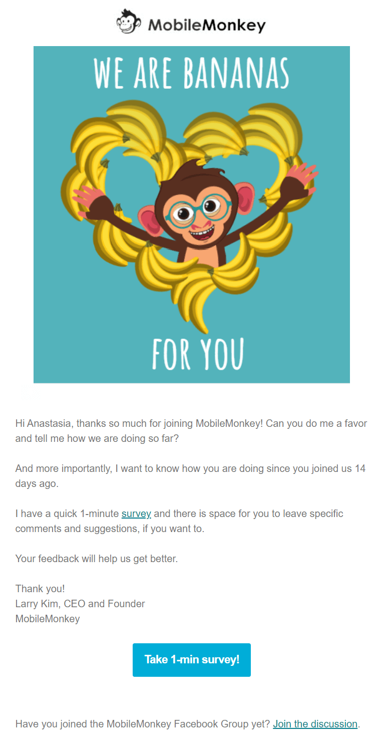 Onboarding email example Mobile Monkey #9