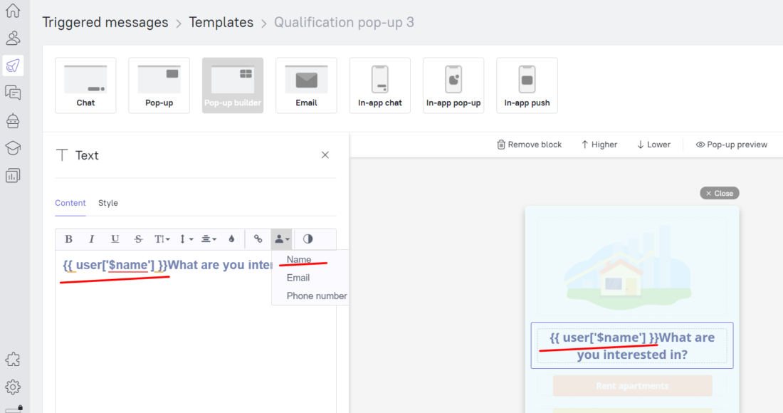 Choose ‘Name’ in lead properties to enable personalization