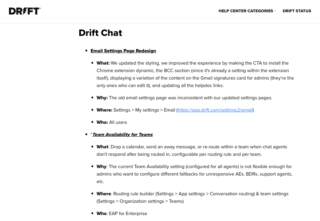 A short release note structure