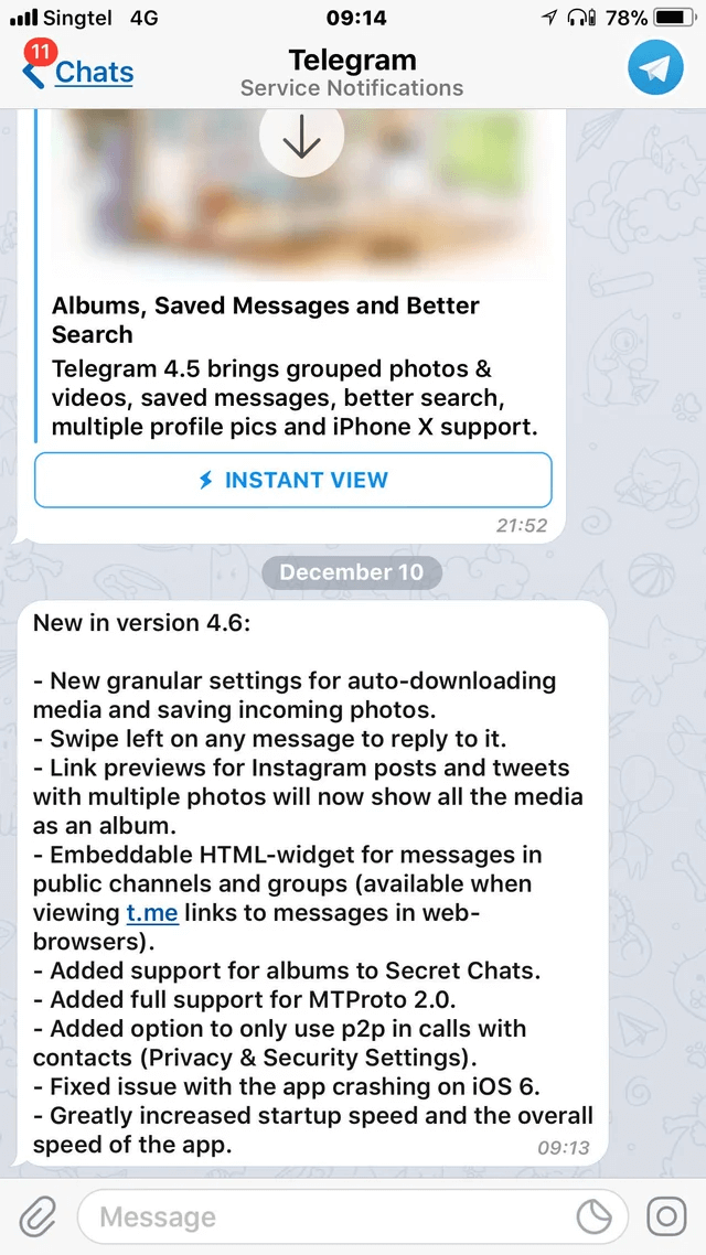 Release notes in messengers