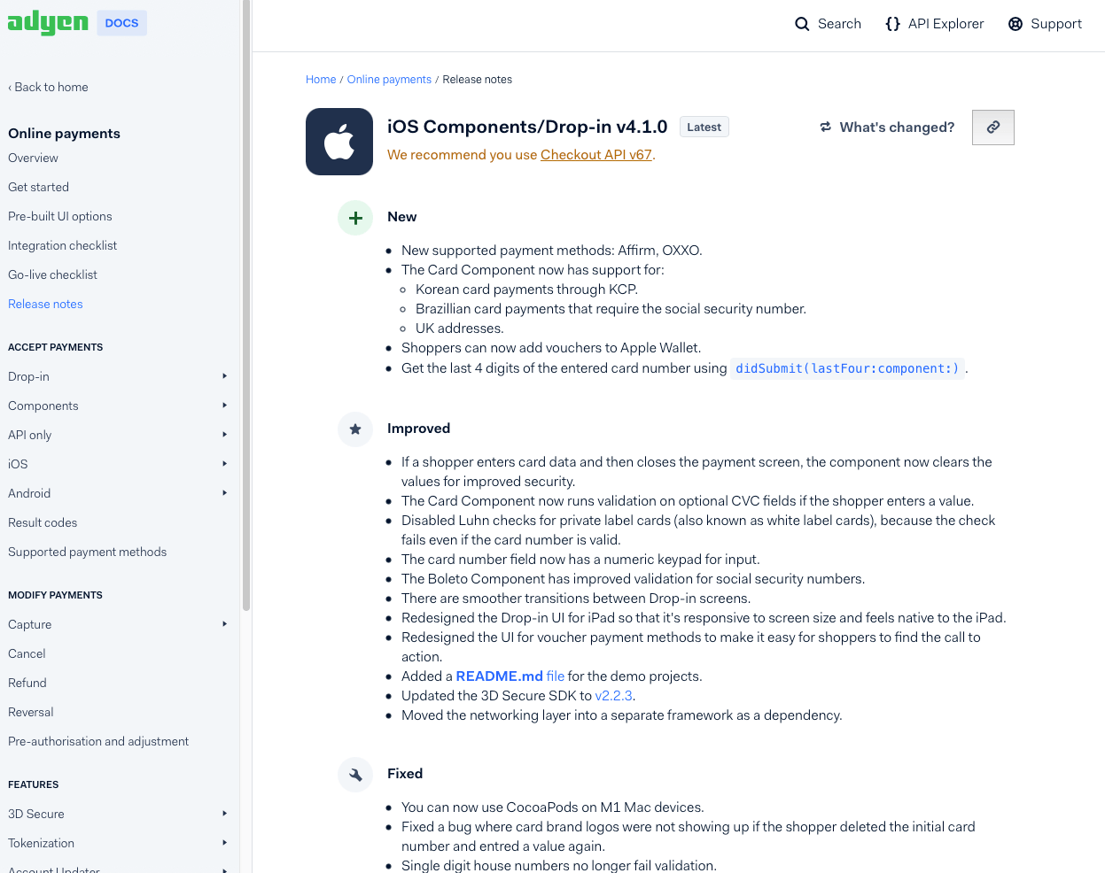 Release notes in the form of lists