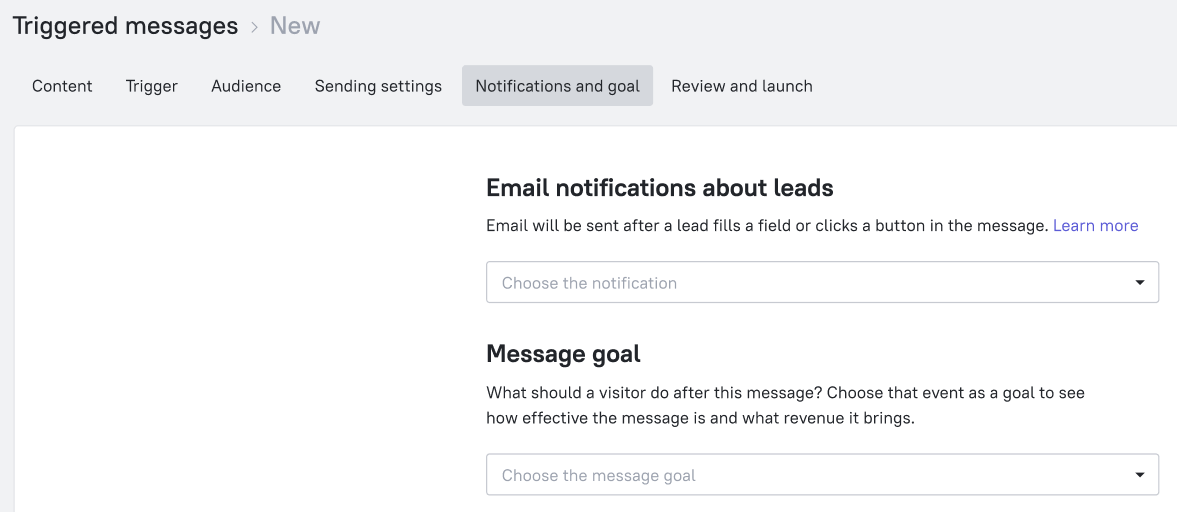 Email notification settings in triggered messages