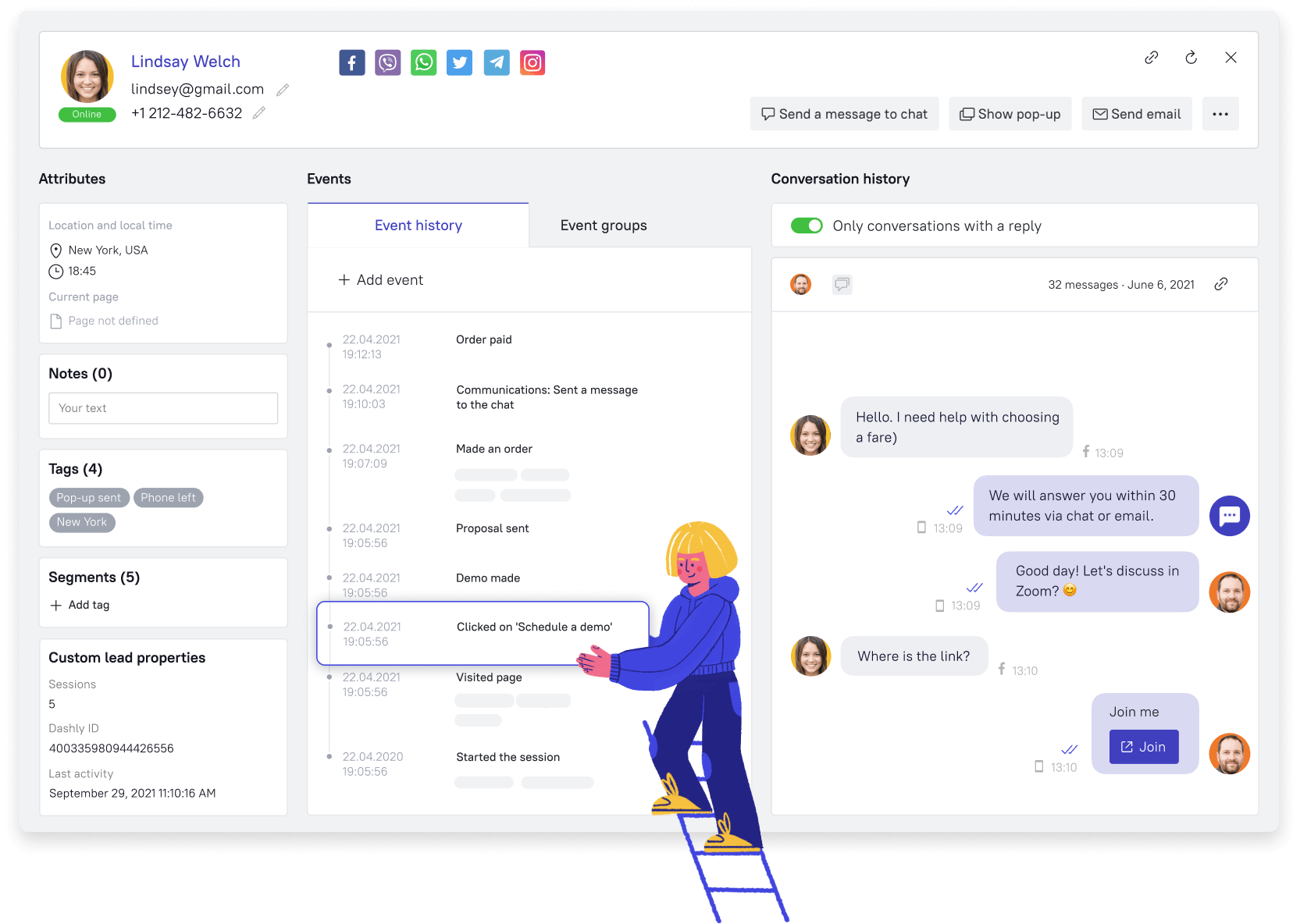 Dashly customer service online chat for customer aid