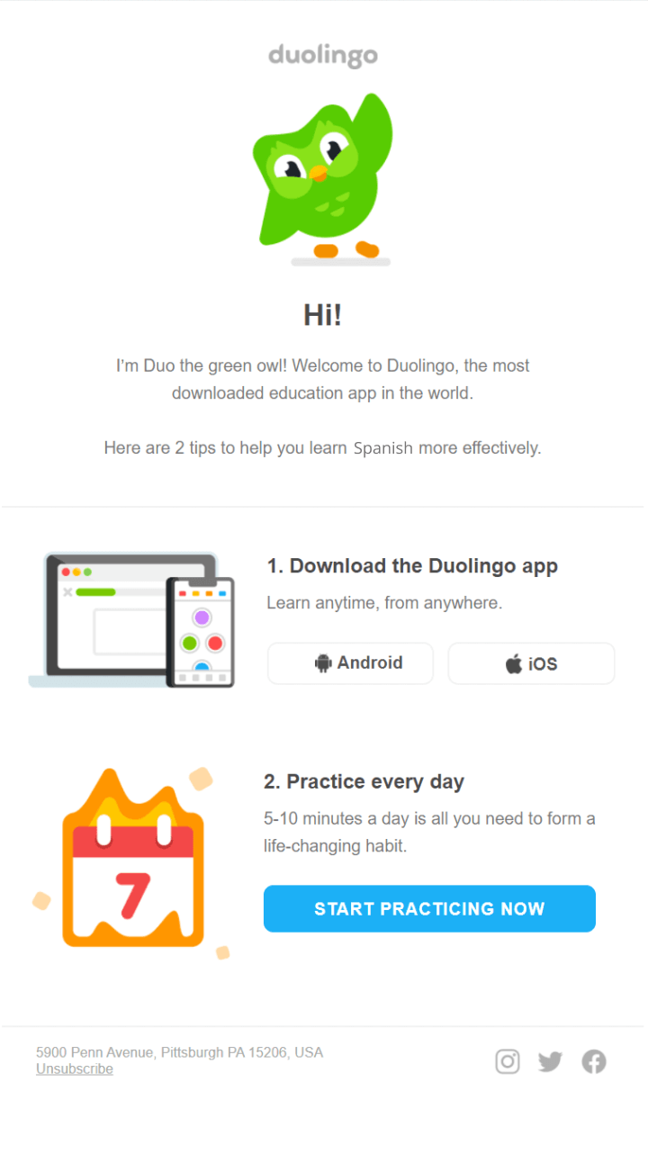 Onboarding email example Duolingo #1