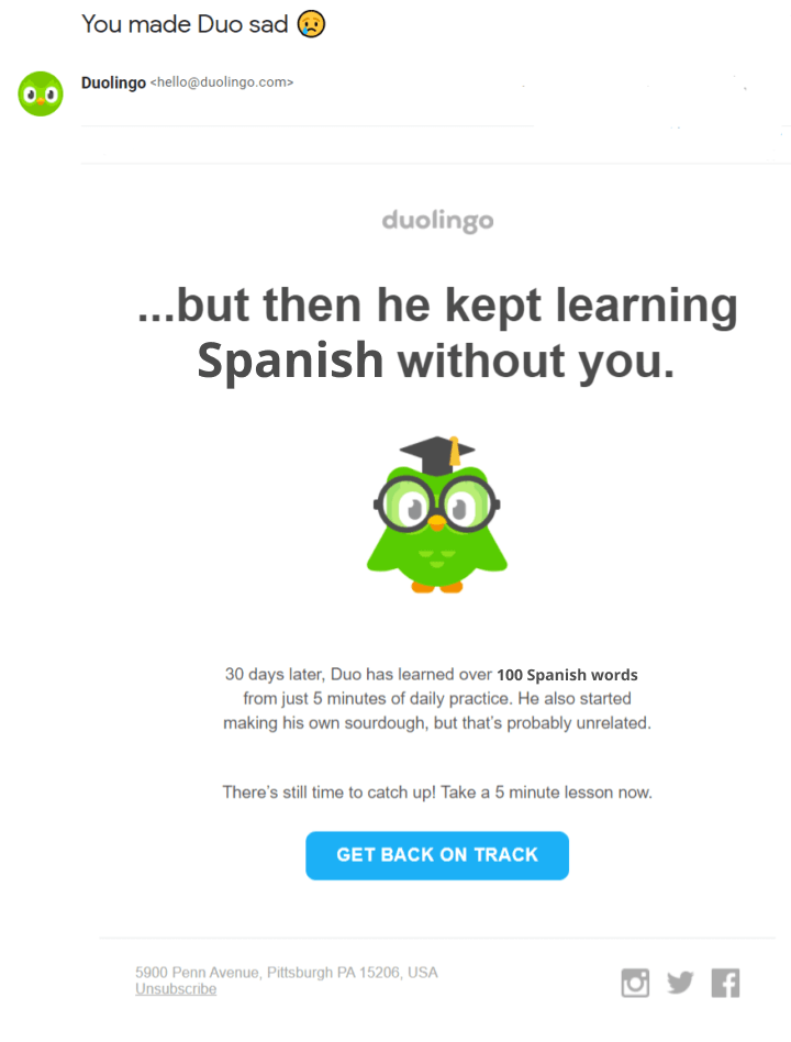 Onboarding email example Duolingo #10