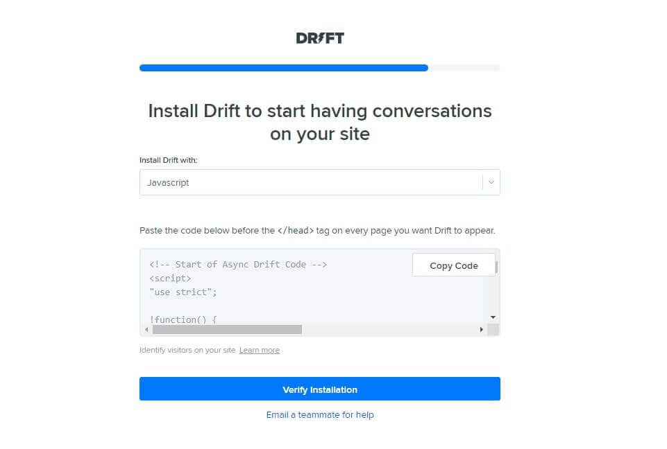 Drift live chat for sales