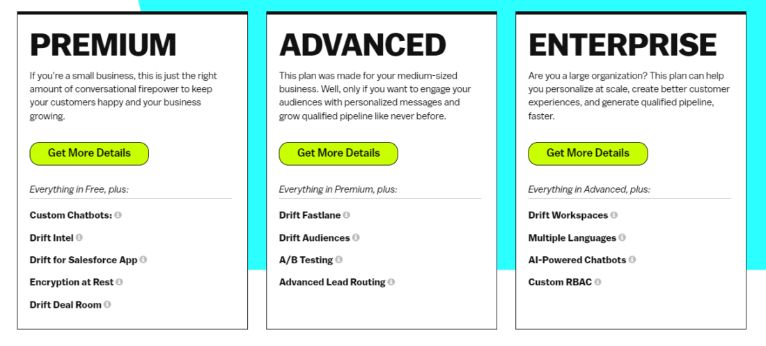 Drift pricing LiveChat alternatives