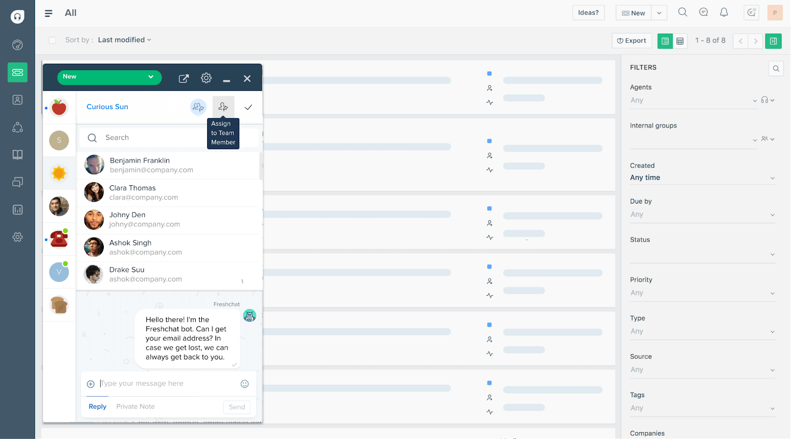 Freshdesk live chat comes with different tags and filters