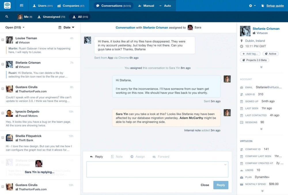 Intercom chat for sales