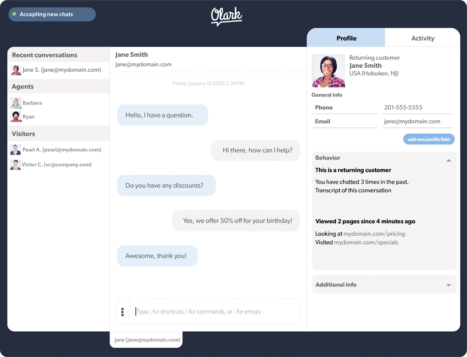 Olark live chat for sales