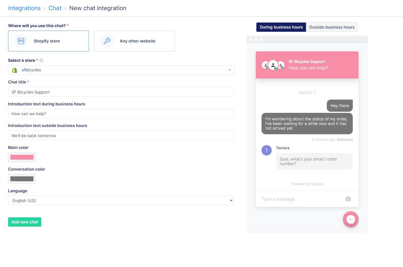 Gorgias live chat is integrated via your CMS
