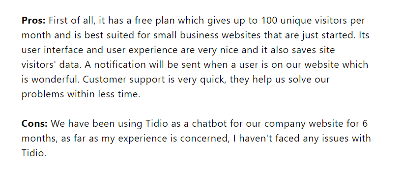capterra tidio review on chatbot for customer service