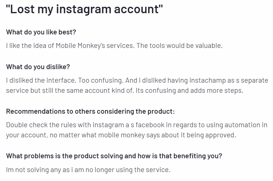 g2 review on mobilymonkey chatbot for customer service