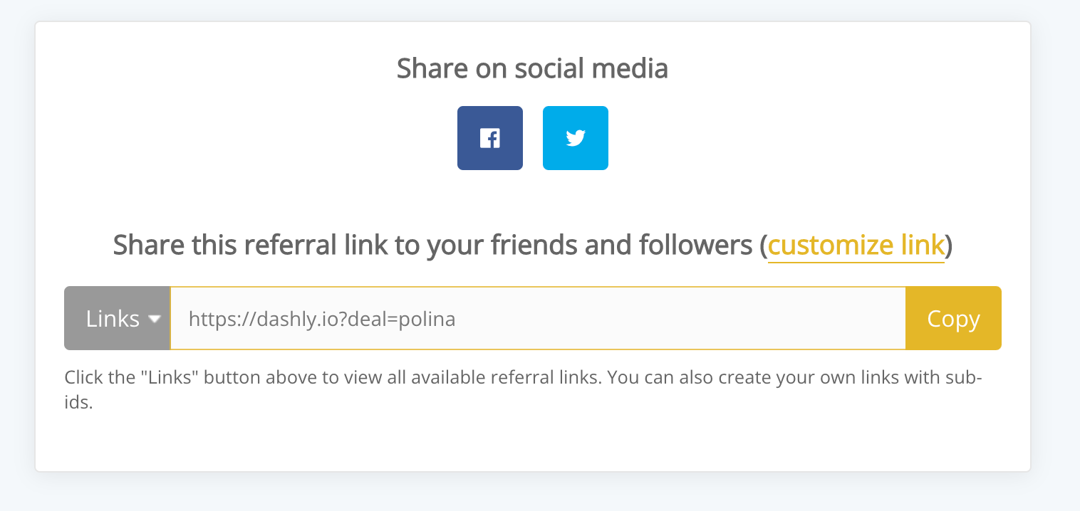 share dashly link on social media