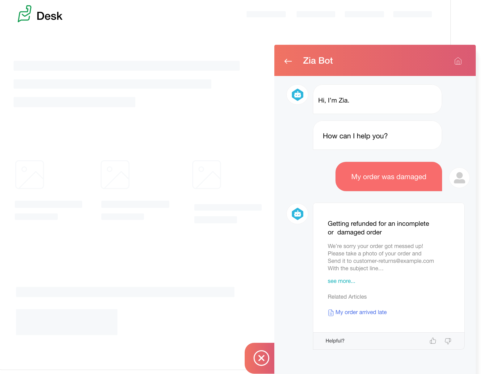 zoho zia chatbot for customer service