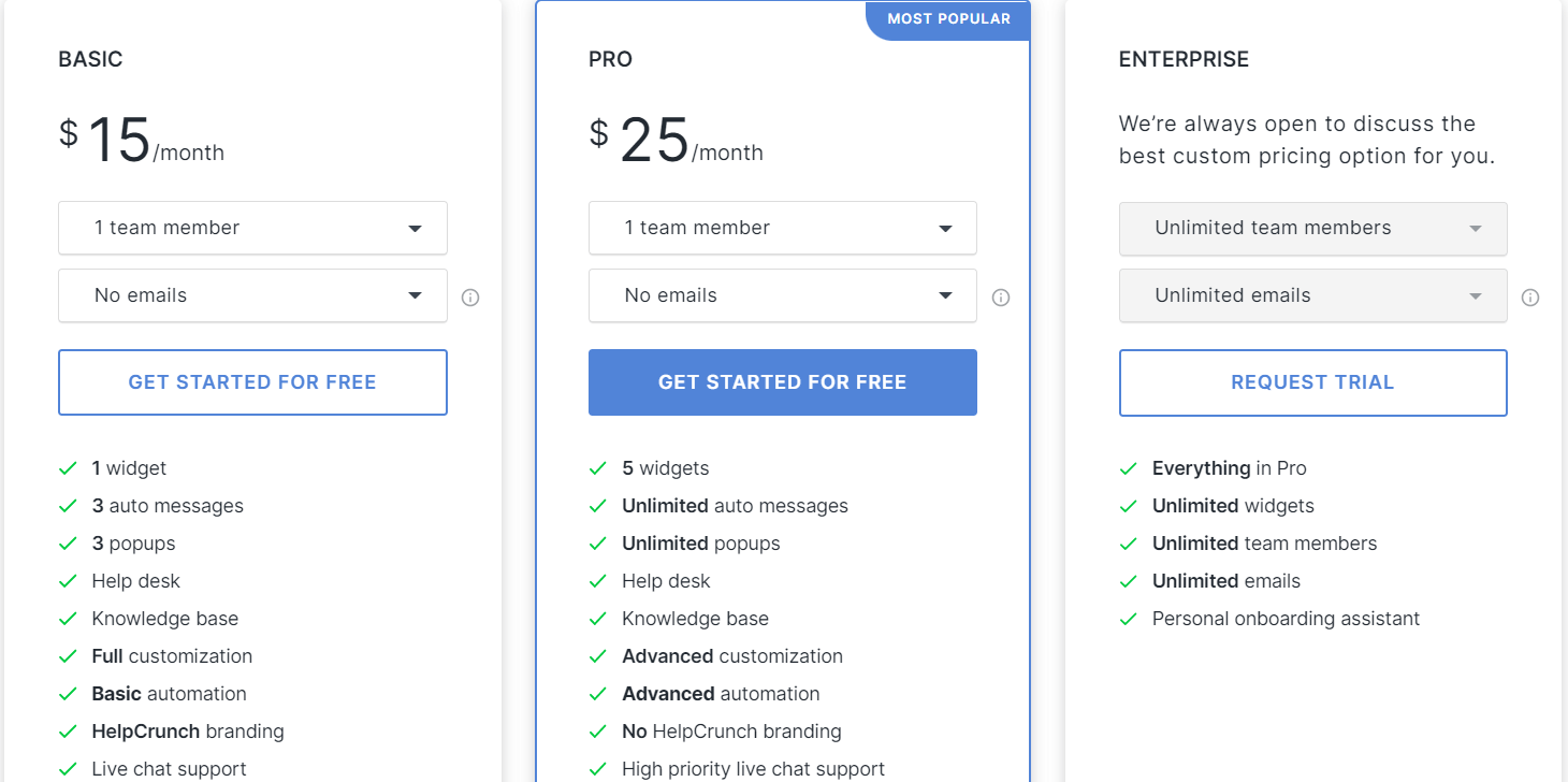 helpcrunch mobile live chat pricing
