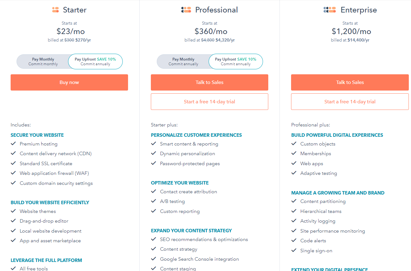 pricing of HubSpot