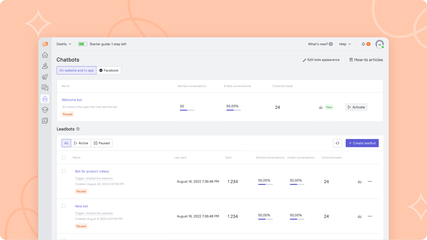 Chatbot, page 1 — Dashly