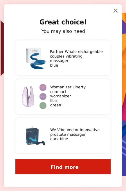 Additional products pop-up for customer engagement