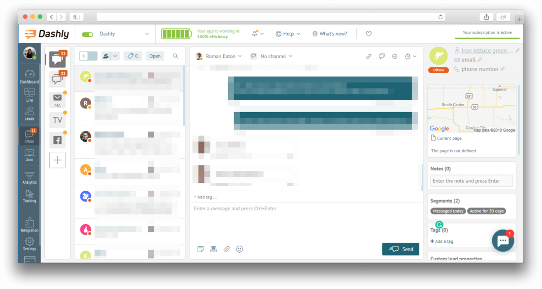 Early versions of the Dashly admin panel